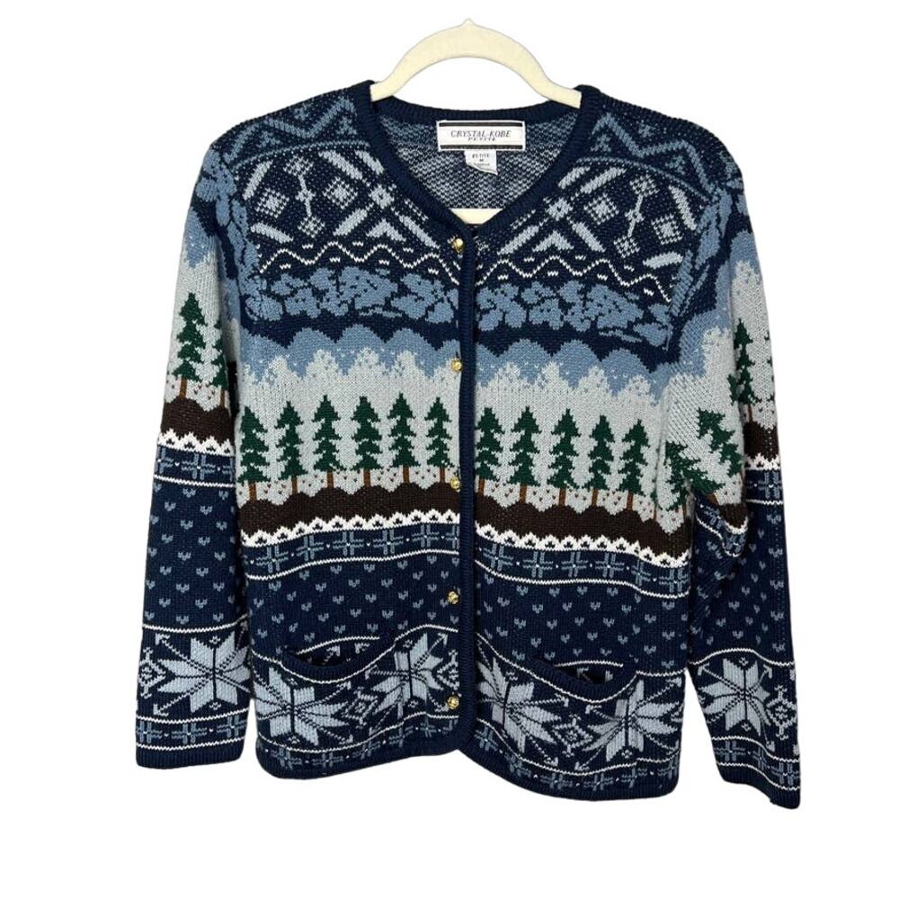 Women's Vintage Crystal Kobe Cabincore Lodge Ski Fair Isle Sweater Petite Medium